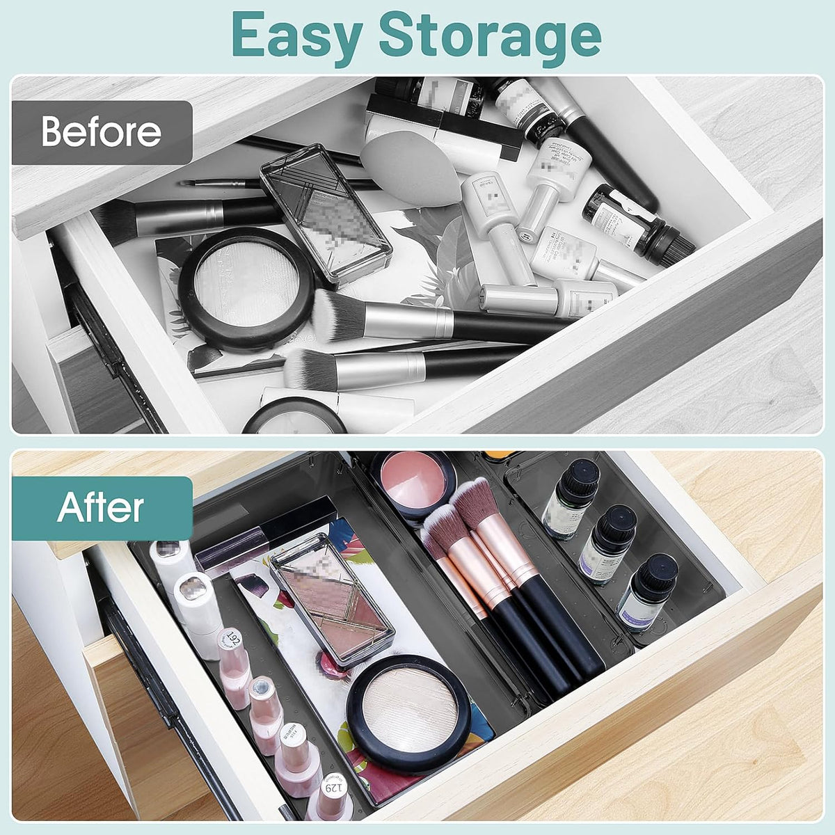 25 PCS Clear Plastic Drawer Organizer, Makeup Organizers and Storage Bins