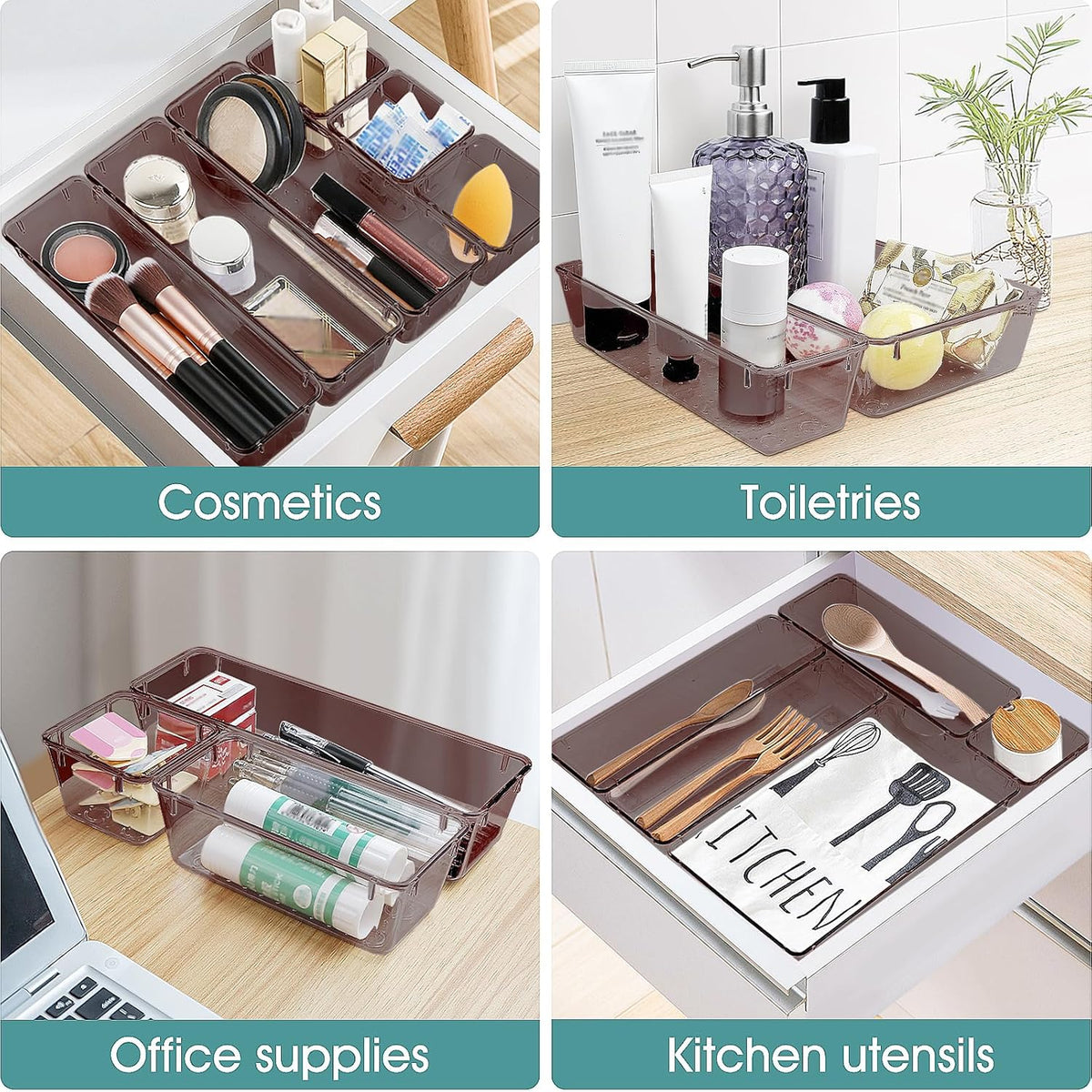 25 PCS Clear Plastic Drawer Organizer, Makeup Organizers and Storage Bins