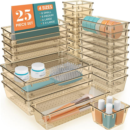 25 PCS Clear Plastic Drawer Organizer, Makeup Organizers and Storage Bins