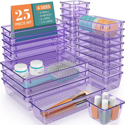 25 PCS Clear Plastic Drawer Organizer, Makeup Organizers and Storage Bins