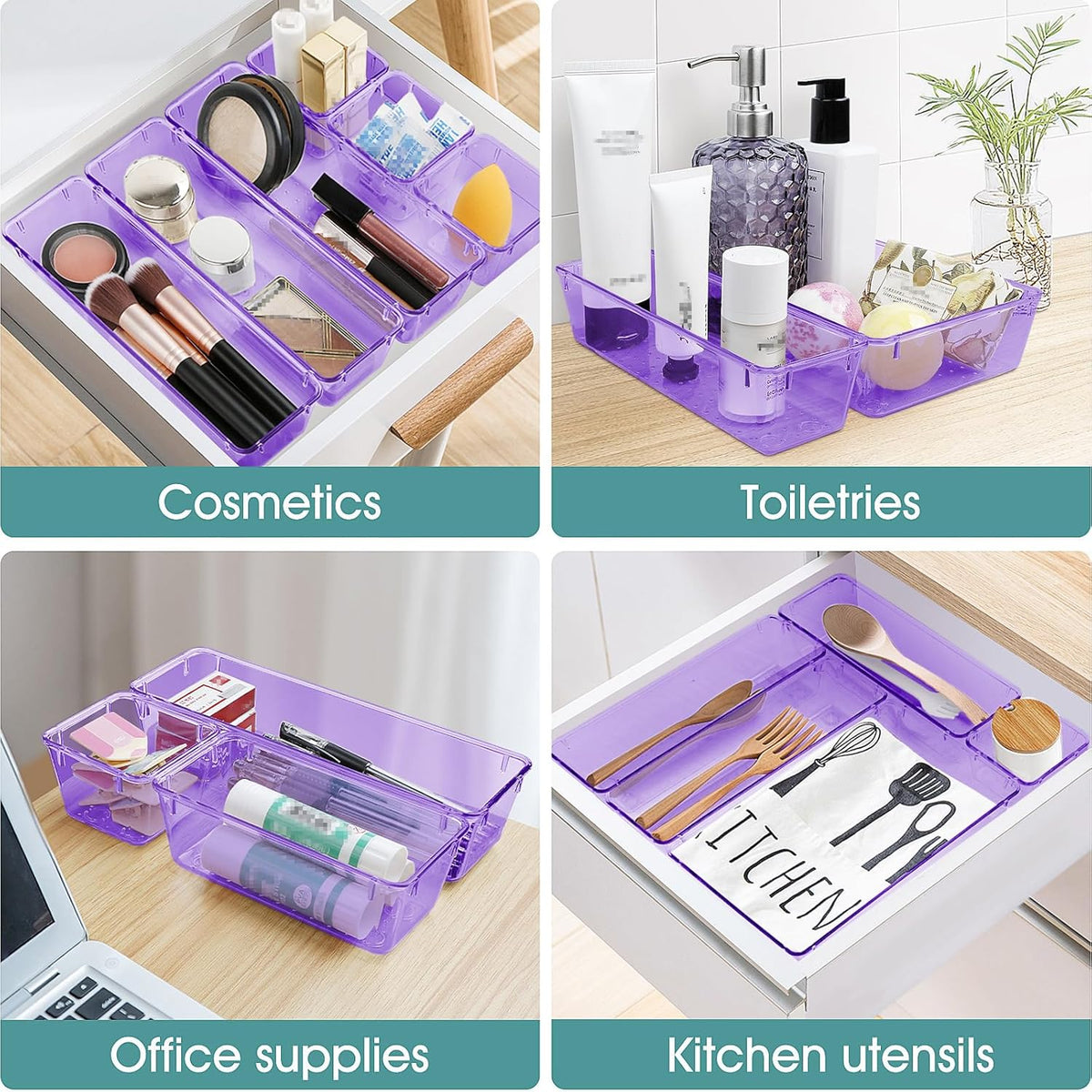 25 PCS Clear Plastic Drawer Organizer, Makeup Organizers and Storage Bins