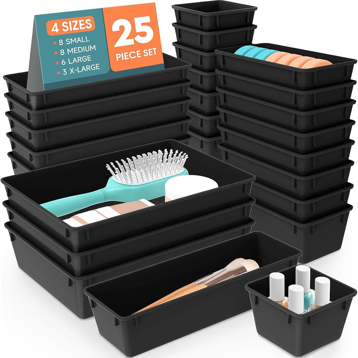25 PCS Clear Plastic Drawer Organizer, Makeup Organizers and Storage Bins