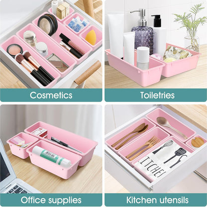 25 PCS Clear Plastic Drawer Organizer, Makeup Organizers and Storage Bins