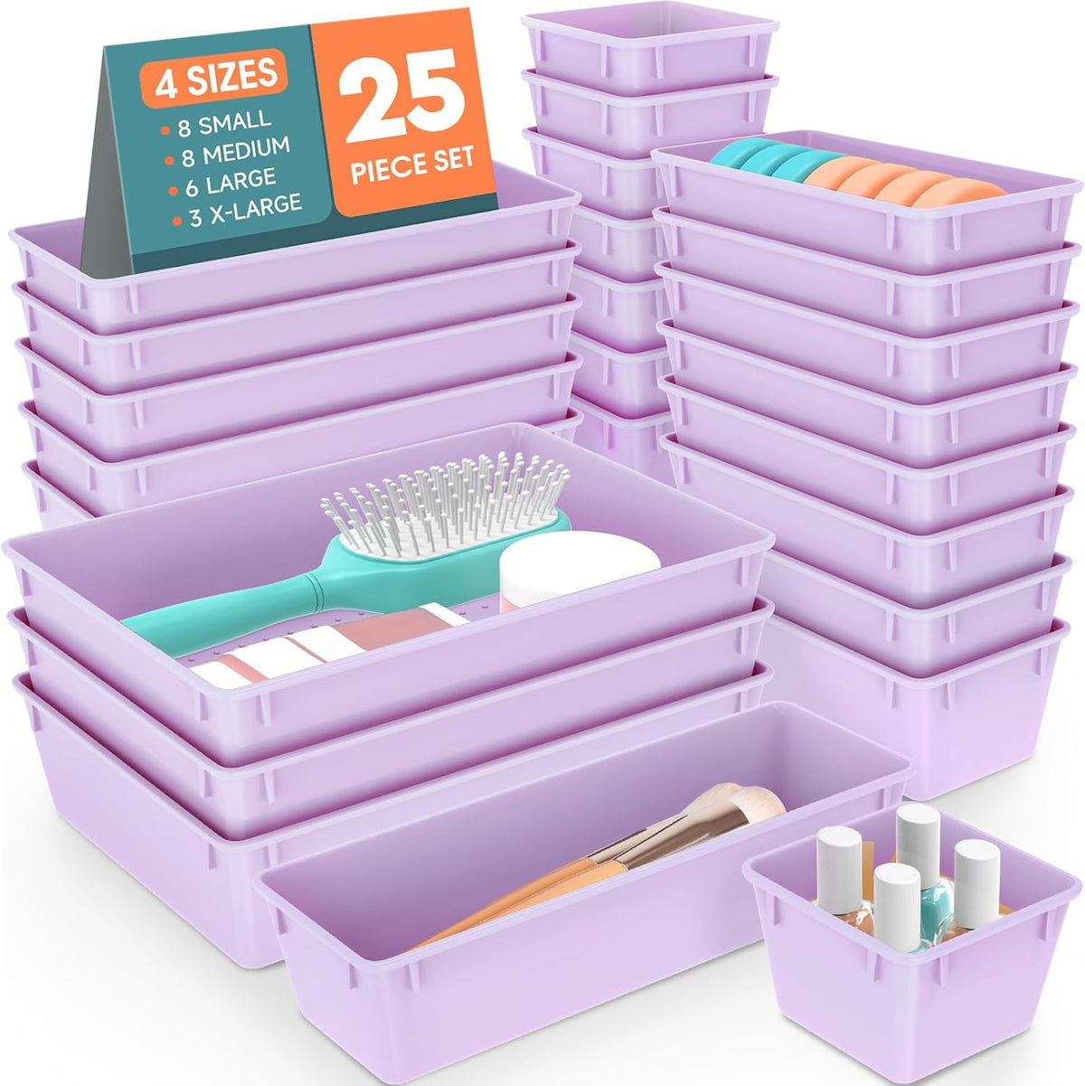 25 PCS Clear Plastic Drawer Organizer, Makeup Organizers and Storage Bins