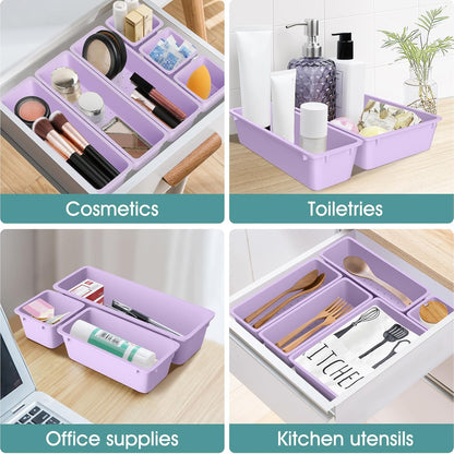 25 PCS Clear Plastic Drawer Organizer, Makeup Organizers and Storage Bins