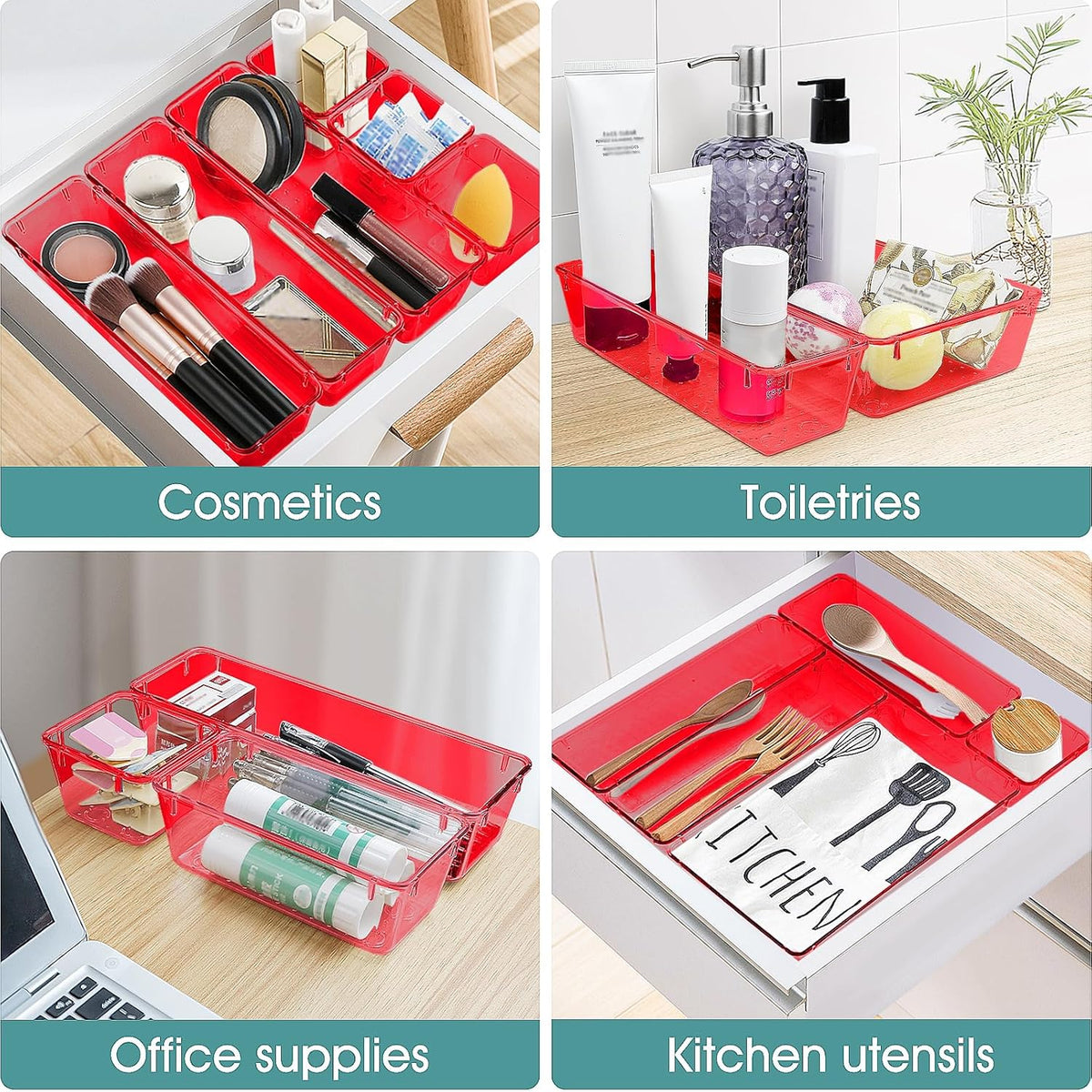 25 PCS Clear Plastic Drawer Organizer, Makeup Organizers and Storage Bins