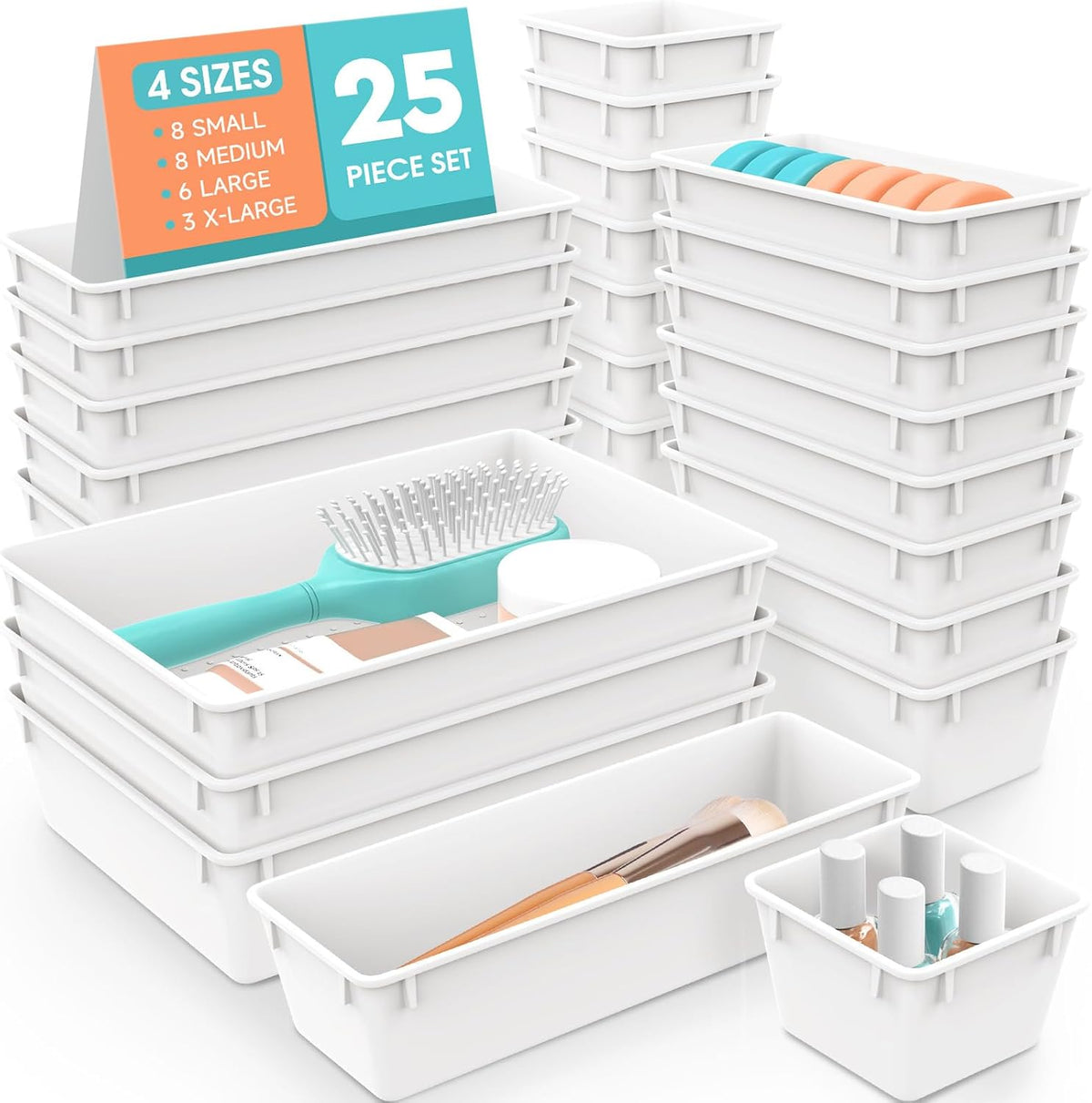 25 PCS Clear Plastic Drawer Organizer, Makeup Organizers and Storage Bins