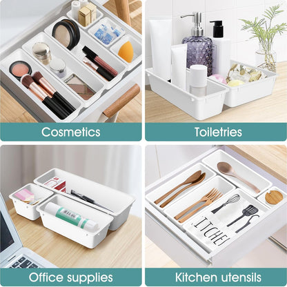 25 PCS Clear Plastic Drawer Organizer, Makeup Organizers and Storage Bins