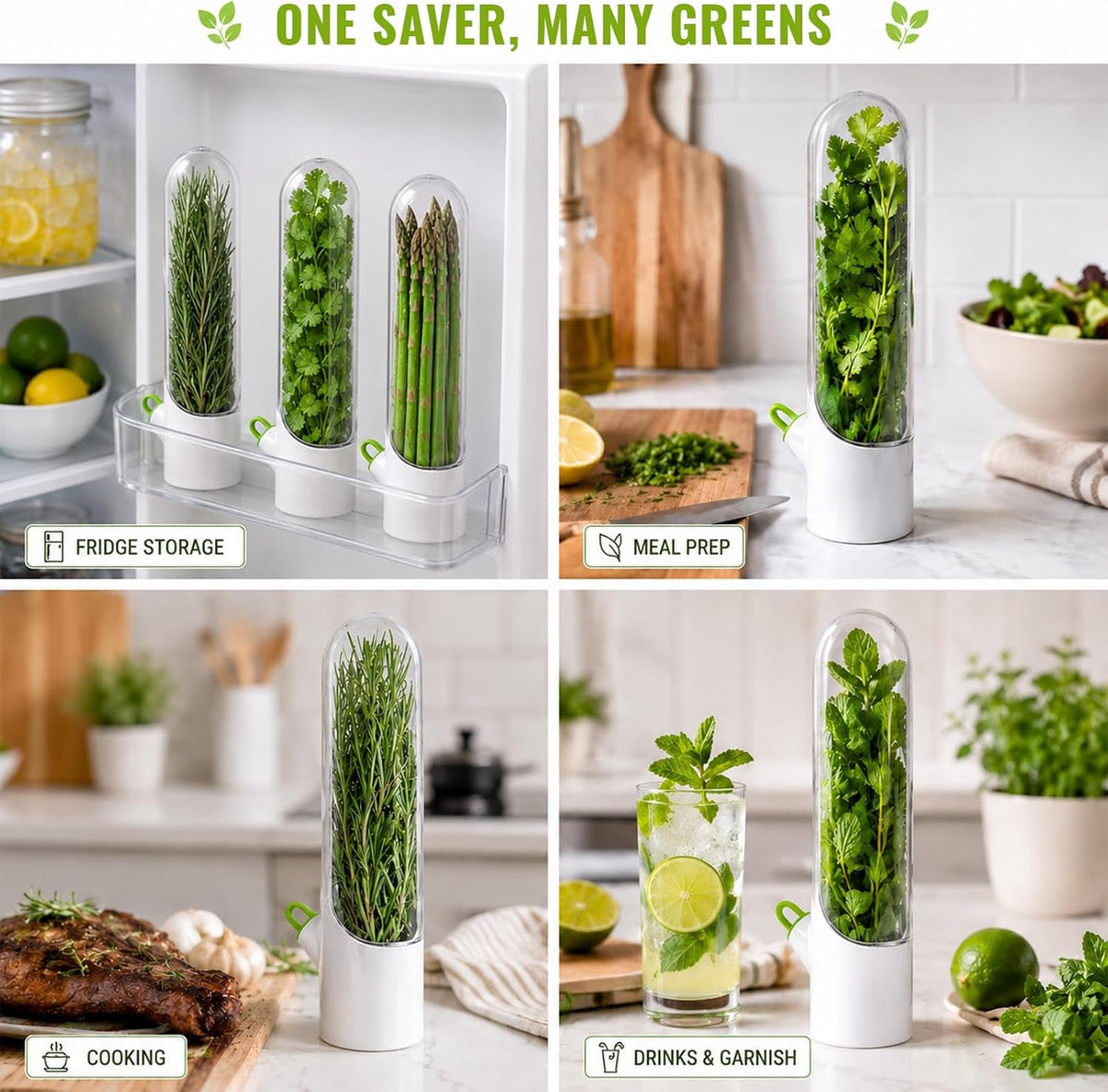 3 Pack Herb Keeper for Fridge with Water Reservoir, 2.65 x 9.65 in | 3 slim herb pods; clear covers; water reservoirs; fits cilantro, parsley, mint, rosemary and green onions; 2.65 x 9.65 in