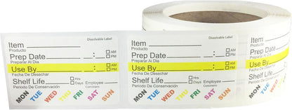 Dissolvable Food Rotation Labels, 2 x 3 Inch, 500 Labels | Rotation food stickers for kitchen and restaurant supplies, jars, containers, freezer storage, prep stations, and catering
