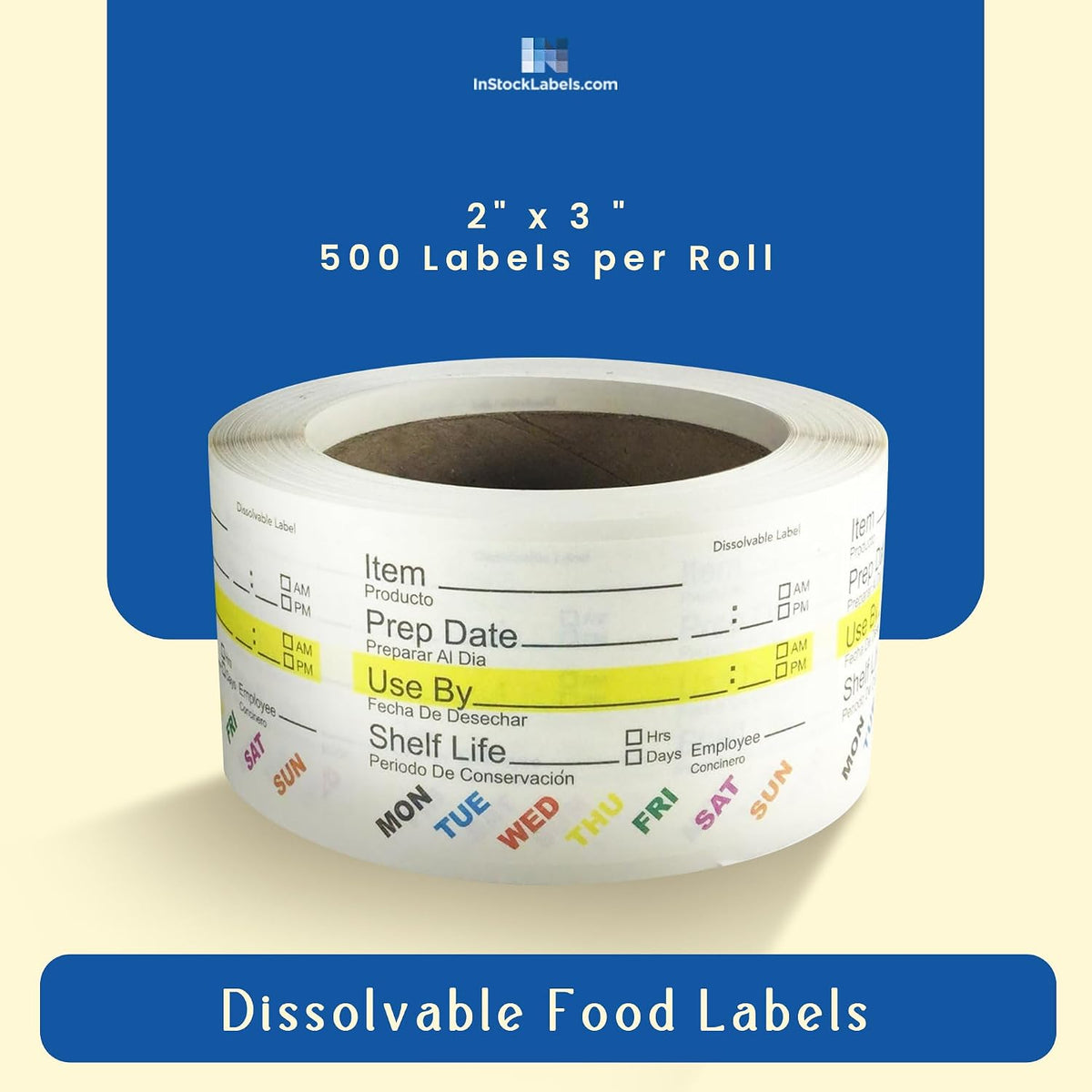 Dissolvable Food Rotation Labels, 2 x 3 Inch, 500 Labels | Rotation food stickers for kitchen and restaurant supplies, jars, containers, freezer storage, prep stations, and catering