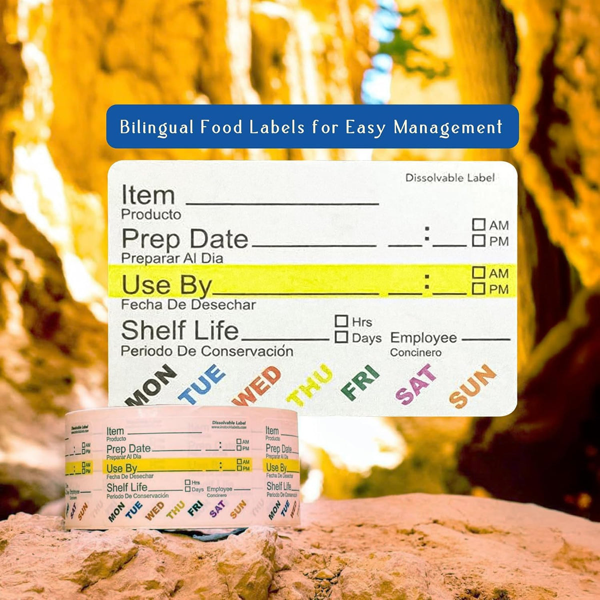 Dissolvable Food Rotation Labels, 2 x 3 Inch, 500 Labels | Rotation food stickers for kitchen and restaurant supplies, jars, containers, freezer storage, prep stations, and catering