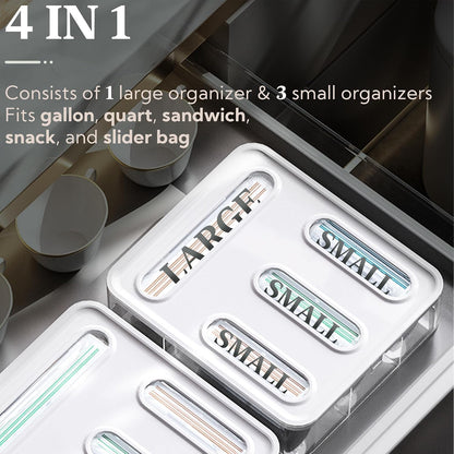 Kitchen Storage Bag Organizer, Acrylic Baggie organizer for Drawer, Plastic Bag Organizer complicate with Gallon, Quart, Sandwich, Snack, and Slider Bags (Acrylic)
