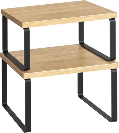 Cabinet Organizer Shelf, Set of 2, Kitchen Countertop Organizer, Kitchen Countertop Shelf, Spice Rack for Counter, Stackable, Expandable for Cabinet, Kitchen, Natural and Black BN33TL01
