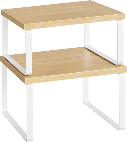 Cabinet Organizer Shelf, Set of 2, Kitchen Countertop Organizer, Kitchen Countertop Shelf, Spice Rack for Counter, Stackable, Expandable for Cabinet, Kitchen, Natural and Black BN33TL01