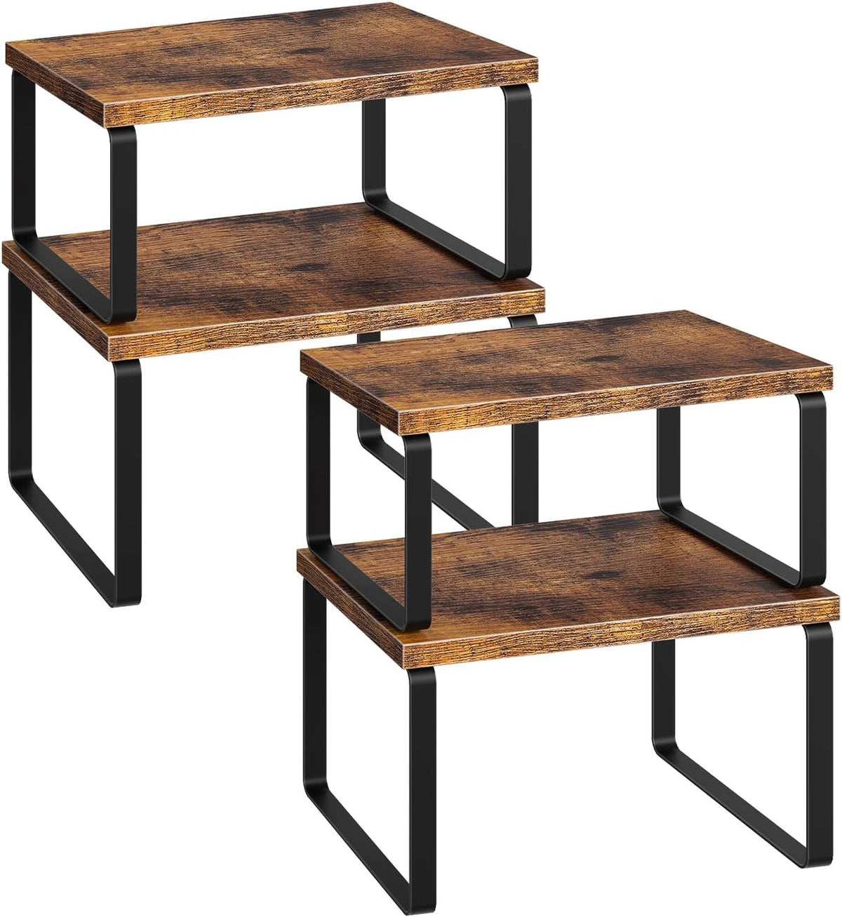 Cabinet Organizer Shelf, Set of 2, Kitchen Countertop Organizer, Kitchen Countertop Shelf, Spice Rack for Counter, Stackable, Expandable for Cabinet, Kitchen, Natural and Black BN33TL01