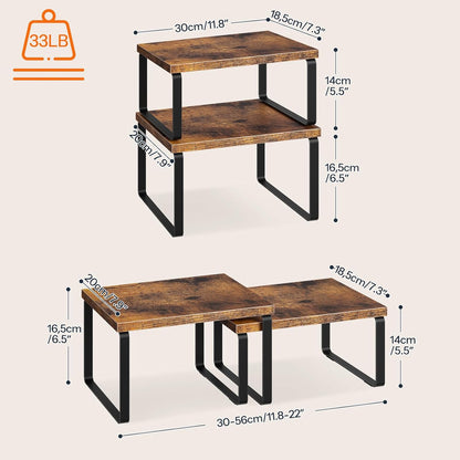 Cabinet Organizer Shelf, Set of 2, Kitchen Countertop Organizer, Kitchen Countertop Shelf, Spice Rack for Counter, Stackable, Expandable for Cabinet, Kitchen, Natural and Black BN33TL01