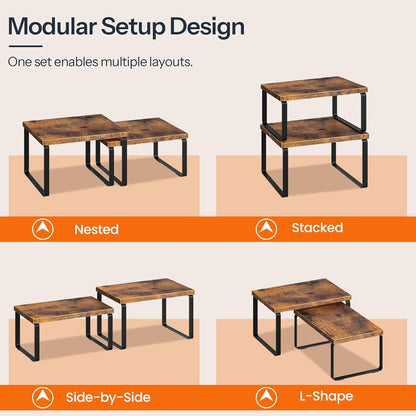 Cabinet Organizer Shelf, Set of 2, Kitchen Countertop Organizer, Kitchen Countertop Shelf, Spice Rack for Counter, Stackable, Expandable for Cabinet, Kitchen, Natural and Black BN33TL01