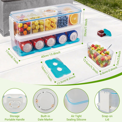 Snackle Box Container: Snack Organizer Divided Serving Tray with Ice-Pack, Portable Double-layer Tray Snackle Box for Food and Drink, Snack Platter for Travel Beach Picnic (White - 10 Tray)