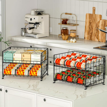 2-Pack Stackable Rack Organizer, Storage for Kitchen Pantry Cabinet, Holders for Food, Multifunctional Dispenser for Snacks Soda