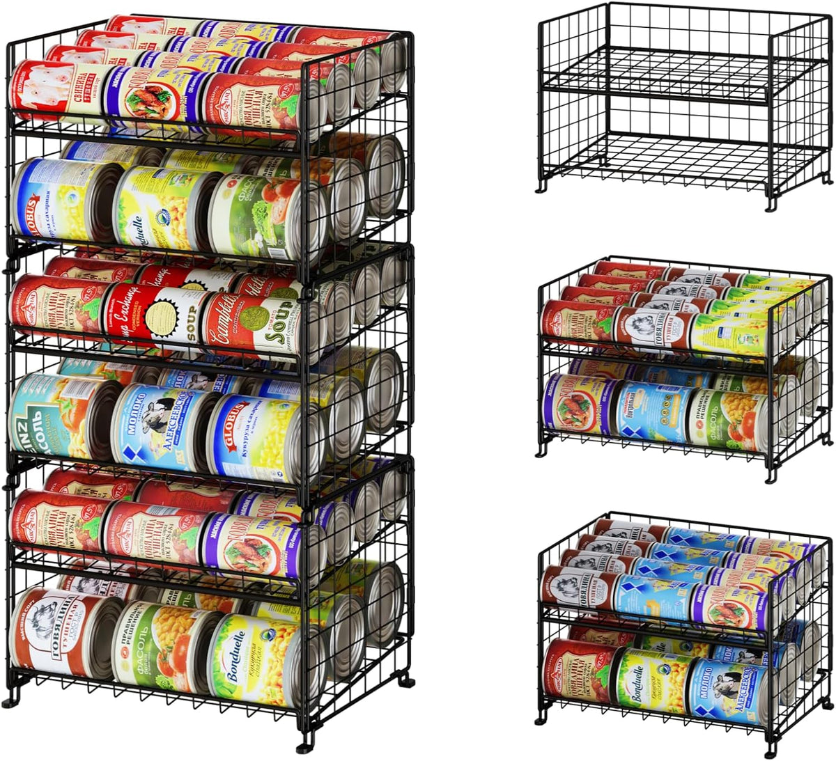 2-Pack Stackable Rack Organizer, Storage for Kitchen Pantry Cabinet, Holders for Food, Multifunctional Dispenser for Snacks Soda