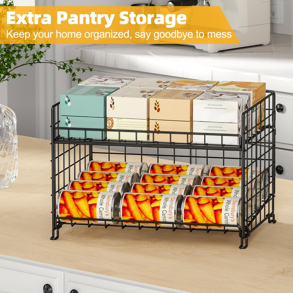 2-Pack Stackable Rack Organizer, Storage for Kitchen Pantry Cabinet, Holders for Food, Multifunctional Dispenser for Snacks Soda