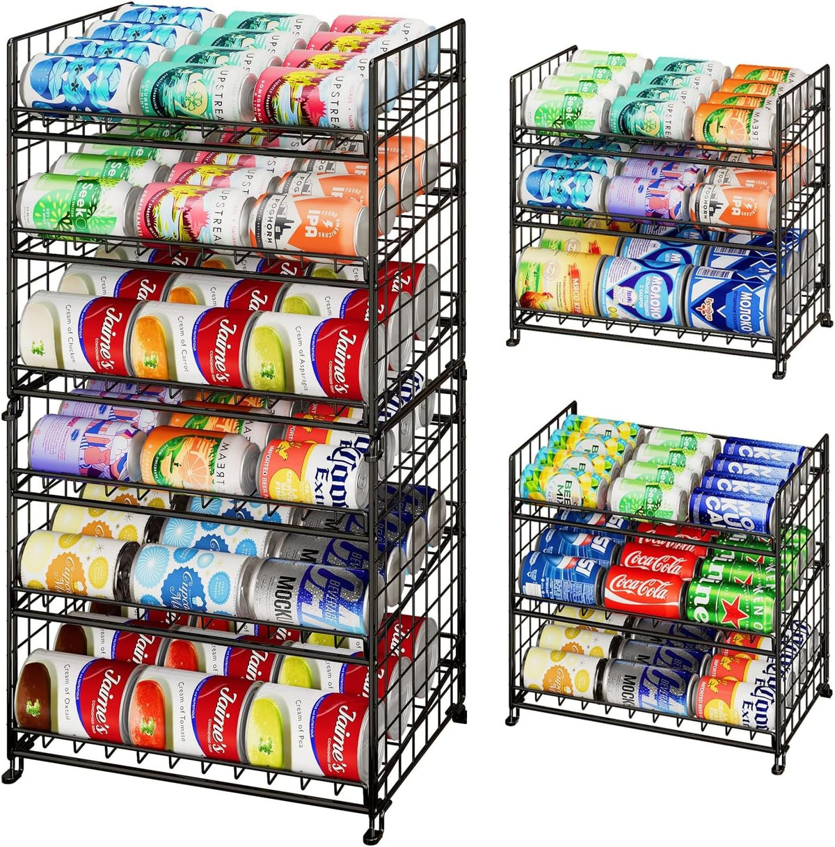 2-Pack Stackable Rack Organizer, Storage for Kitchen Pantry Cabinet, Holders for Food, Multifunctional Dispenser for Snacks Soda