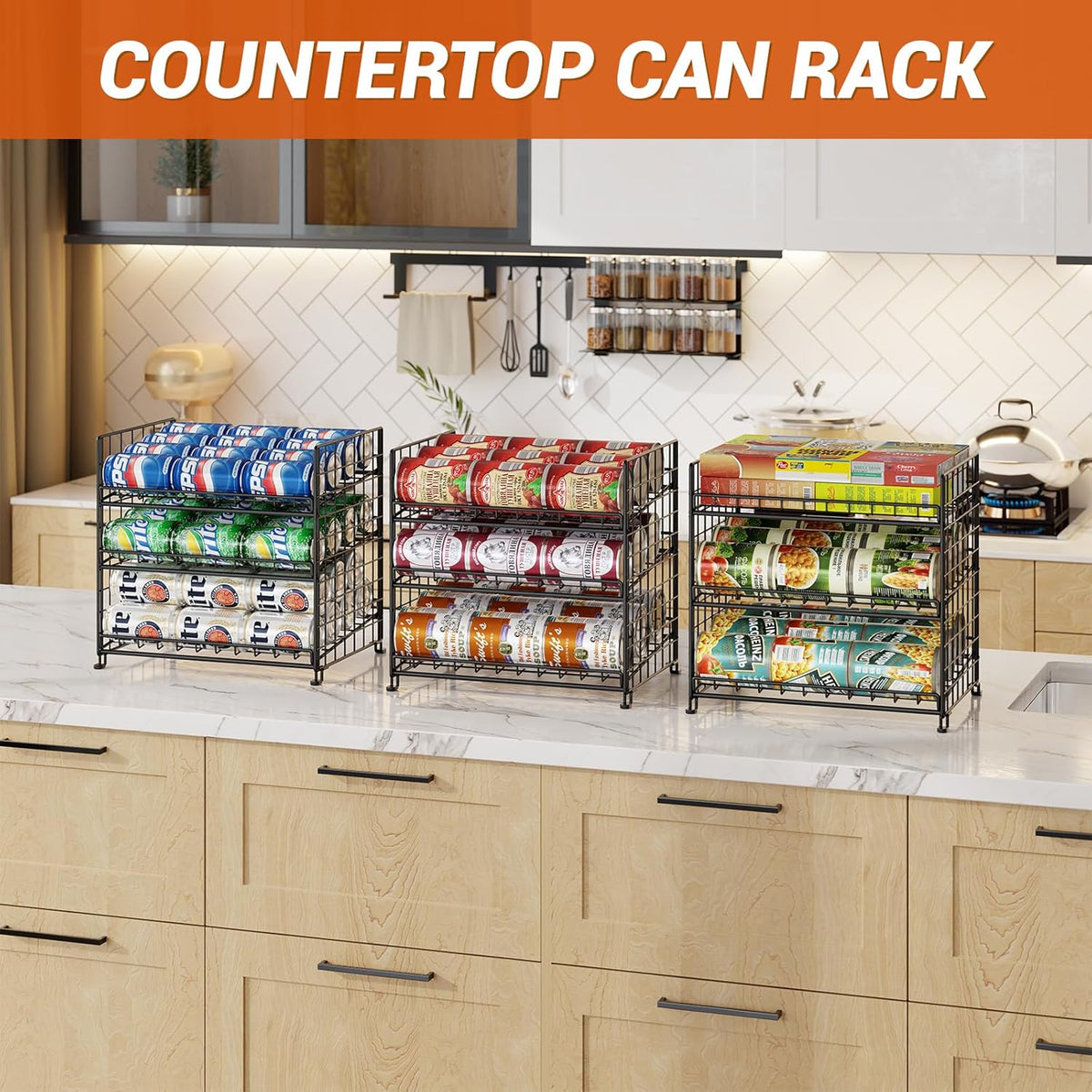 2-Pack Stackable Rack Organizer, Storage for Kitchen Pantry Cabinet, Holders for Food, Multifunctional Dispenser for Snacks Soda