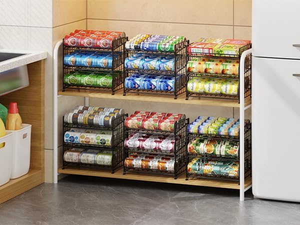 2-Pack Stackable Rack Organizer, Storage for Kitchen Pantry Cabinet, Holders for Food, Multifunctional Dispenser for Snacks Soda