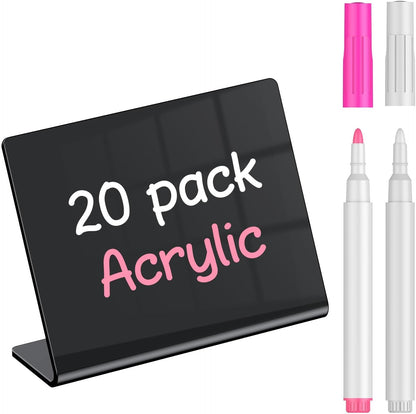 20 Pack Mini Chalkboard Signs for Party Buffet Tables | 20 reusable matte PVC mini chalkboard signs with chalk markers label food, tables and place settings for parties.