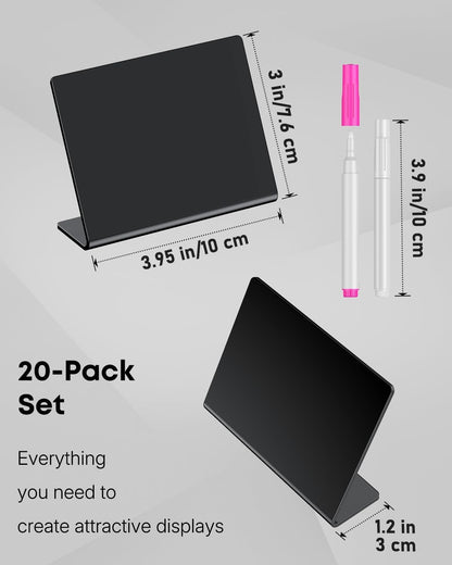 20 Pack Mini Chalkboard Signs for Party Buffet Tables | 20 reusable matte PVC mini chalkboard signs with chalk markers label food, tables and place settings for parties.