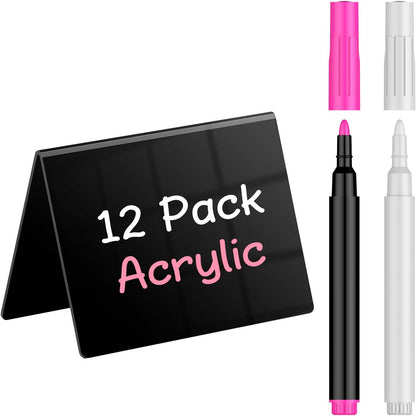 20 Pack Mini Chalkboard Signs for Party Buffet Tables | 20 reusable matte PVC mini chalkboard signs with chalk markers label food, tables and place settings for parties.