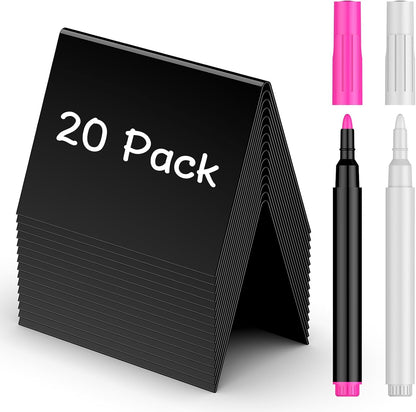 20 Pack Mini Chalkboard Signs for Party Buffet Tables | 20 reusable matte PVC mini chalkboard signs with chalk markers label food, tables and place settings for parties.