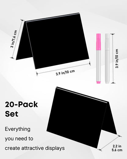 20 Pack Mini Chalkboard Signs for Party Buffet Tables | 20 reusable matte PVC mini chalkboard signs with chalk markers label food, tables and place settings for parties.
