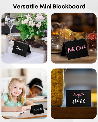 20 Pack Mini Chalkboard Signs for Party Buffet Tables | 20 reusable matte PVC mini chalkboard signs with chalk markers label food, tables and place settings for parties.