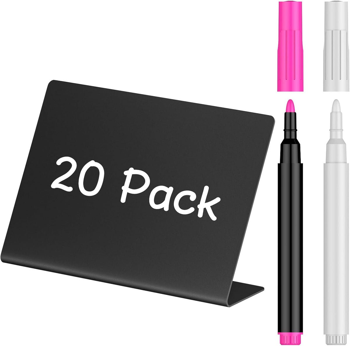 20 Pack Mini Chalkboard Signs for Party Buffet Tables | 20 reusable matte PVC mini chalkboard signs with chalk markers label food, tables and place settings for parties.