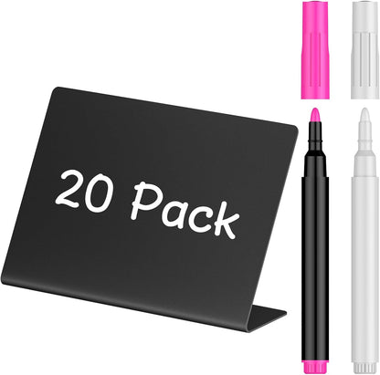 20 Pack Mini Chalkboard Signs for Party Buffet Tables | 20 reusable matte PVC mini chalkboard signs with chalk markers label food, tables and place settings for parties.