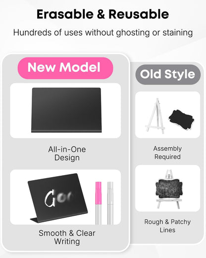 20 Pack Mini Chalkboard Signs for Party Buffet Tables | 20 reusable matte PVC mini chalkboard signs with chalk markers label food, tables and place settings for parties.