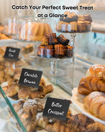 20 Pack Mini Chalkboard Signs for Party Buffet Tables | 20 reusable matte PVC mini chalkboard signs with chalk markers label food, tables and place settings for parties.