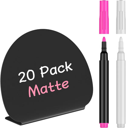 20 Pack Mini Chalkboard Signs for Party Buffet Tables | 20 reusable matte PVC mini chalkboard signs with chalk markers label food, tables and place settings for parties.