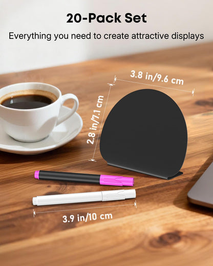 20 Pack Mini Chalkboard Signs for Party Buffet Tables | 20 reusable matte PVC mini chalkboard signs with chalk markers label food, tables and place settings for parties.