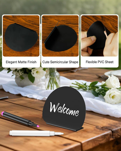 20 Pack Mini Chalkboard Signs for Party Buffet Tables | 20 reusable matte PVC mini chalkboard signs with chalk markers label food, tables and place settings for parties.