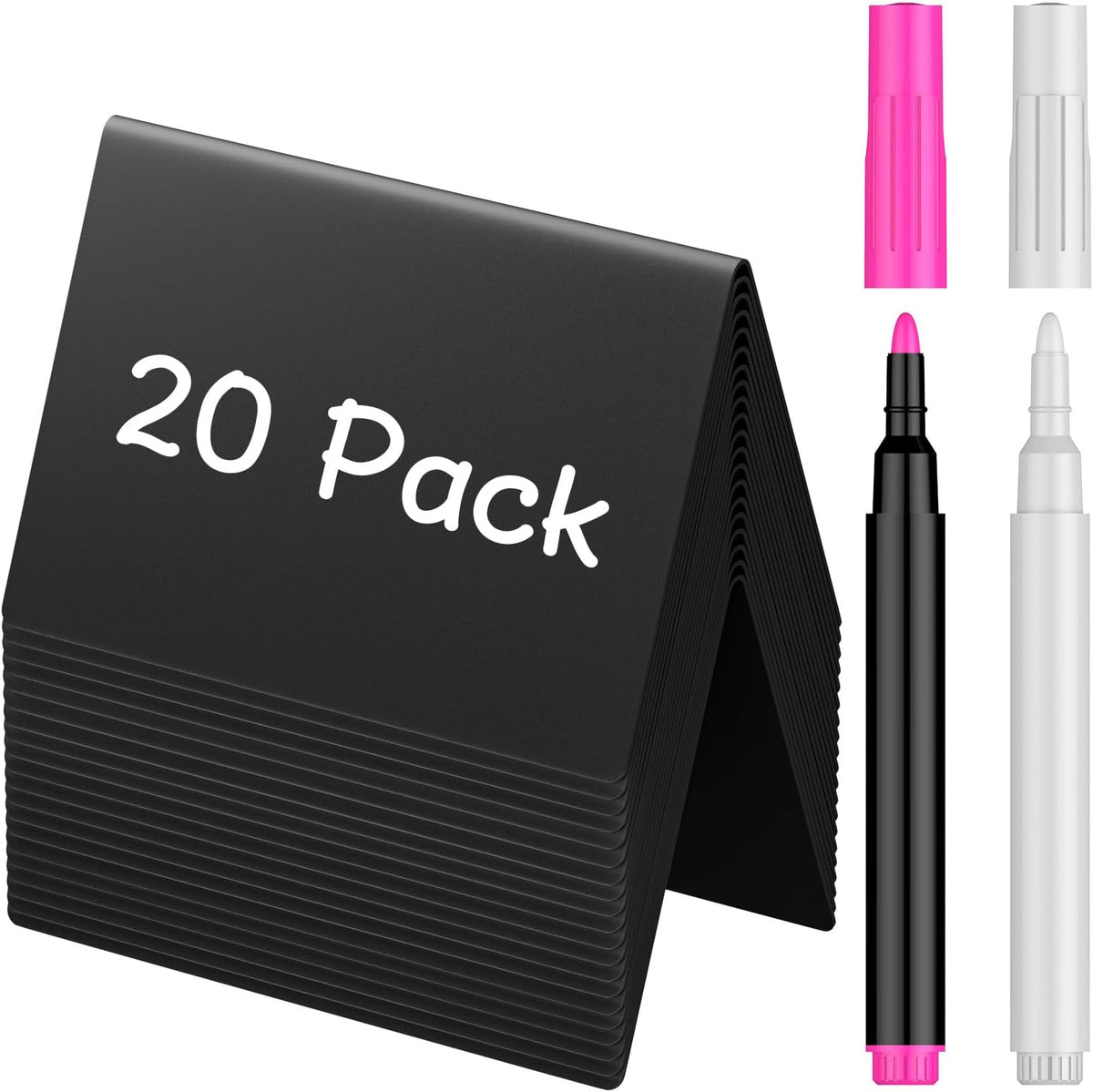 20 Pack Mini Chalkboard Signs for Party Buffet Tables | 20 reusable matte PVC mini chalkboard signs with chalk markers label food, tables and place settings for parties.