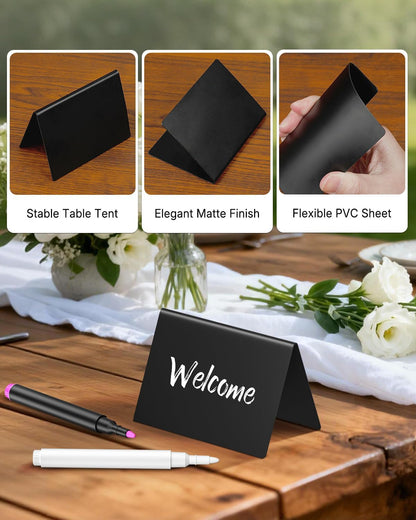 20 Pack Mini Chalkboard Signs for Party Buffet Tables | 20 reusable matte PVC mini chalkboard signs with chalk markers label food, tables and place settings for parties.