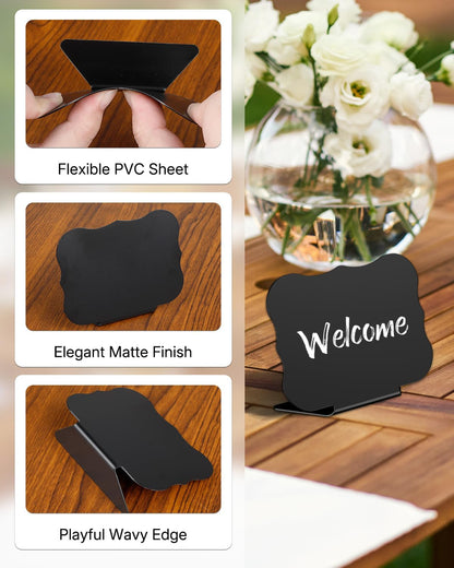 20 Pack Mini Chalkboard Signs for Party Buffet Tables | 20 reusable matte PVC mini chalkboard signs with chalk markers label food, tables and place settings for parties.