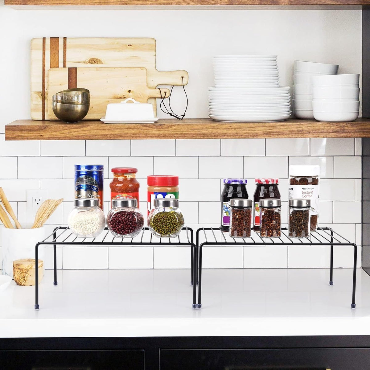 Medium (13.1 x 10.2 Inch) Cabinet Storage Shelf Rack, Shelves，Kitchen Counter and Cabinet Shelf, Storage Rack Organizer for Fridge, Cabinet, Bathroom Cupboard& Pantry (4, White)