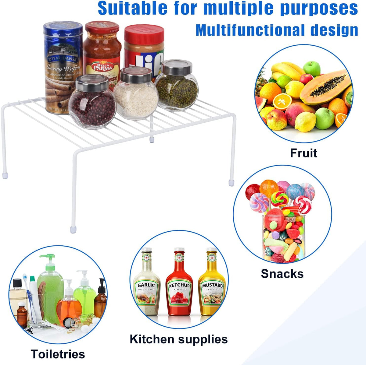 Medium (13.1 x 10.2 Inch) Cabinet Storage Shelf Rack, Shelves，Kitchen Counter and Cabinet Shelf, Storage Rack Organizer for Fridge, Cabinet, Bathroom Cupboard& Pantry (4, White)