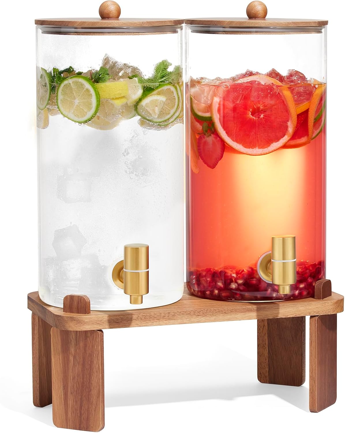 2pcs 1.5 Gallon Glass Drink Dispenser with Wood Stand