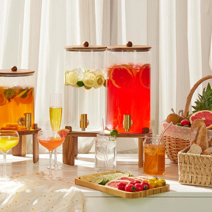 2pcs 1.5 Gallon Glass Drink Dispenser with Wood Stand
