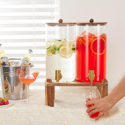 2pcs 1.5 Gallon Glass Drink Dispenser with Wood Stand